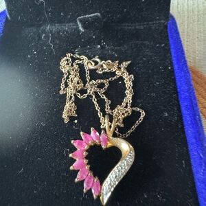 Ruby Elegant Pink and Gold Heart vermeil Necklace